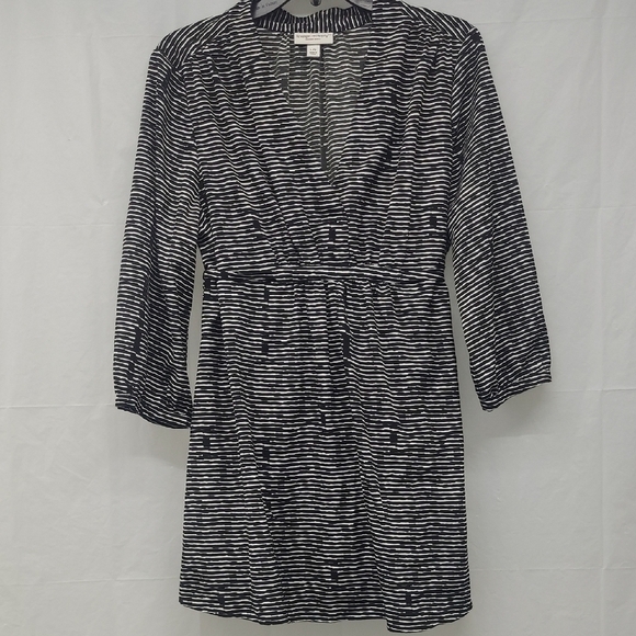 Liz Lange Tops - Liz Lange Maternity Tunic Top Large Black White Striped V Neck Belted Empire Wst